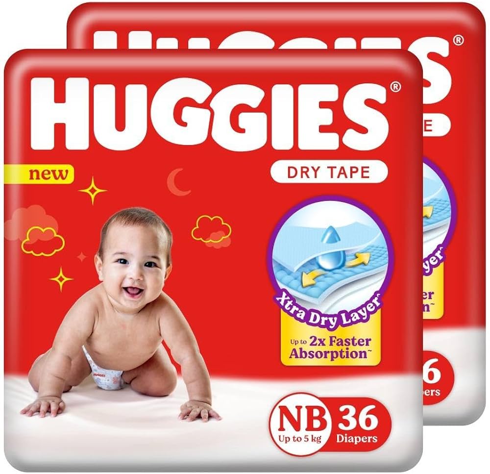 Huggies Dry Tape Diapers Newborn Size (Up to 5 kg)